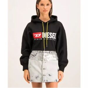 Diesel F-Diney Cropped Denim Division Hoodie Sweatshirt High Low 90s Y2K
